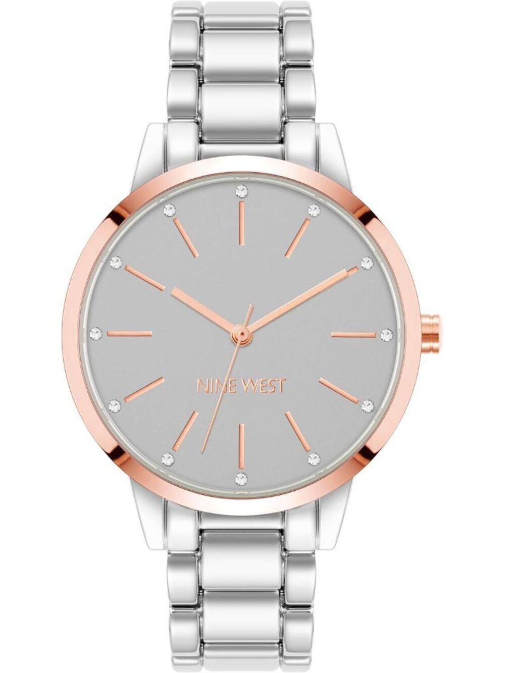Women's Silver Gold Analog Quartz Crystal Accented Bracelet Round Classic Watch